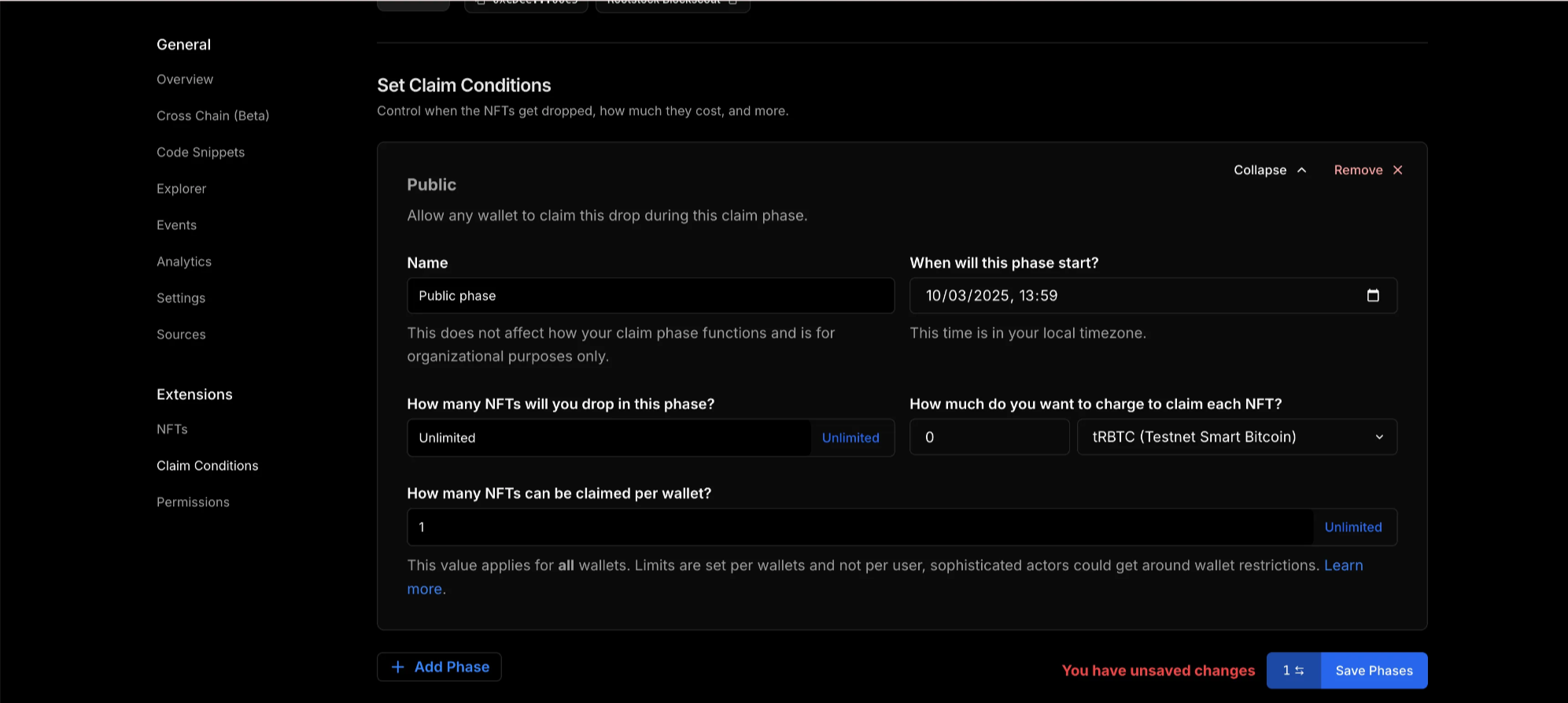 Thirdweb - Set Claim Conditions